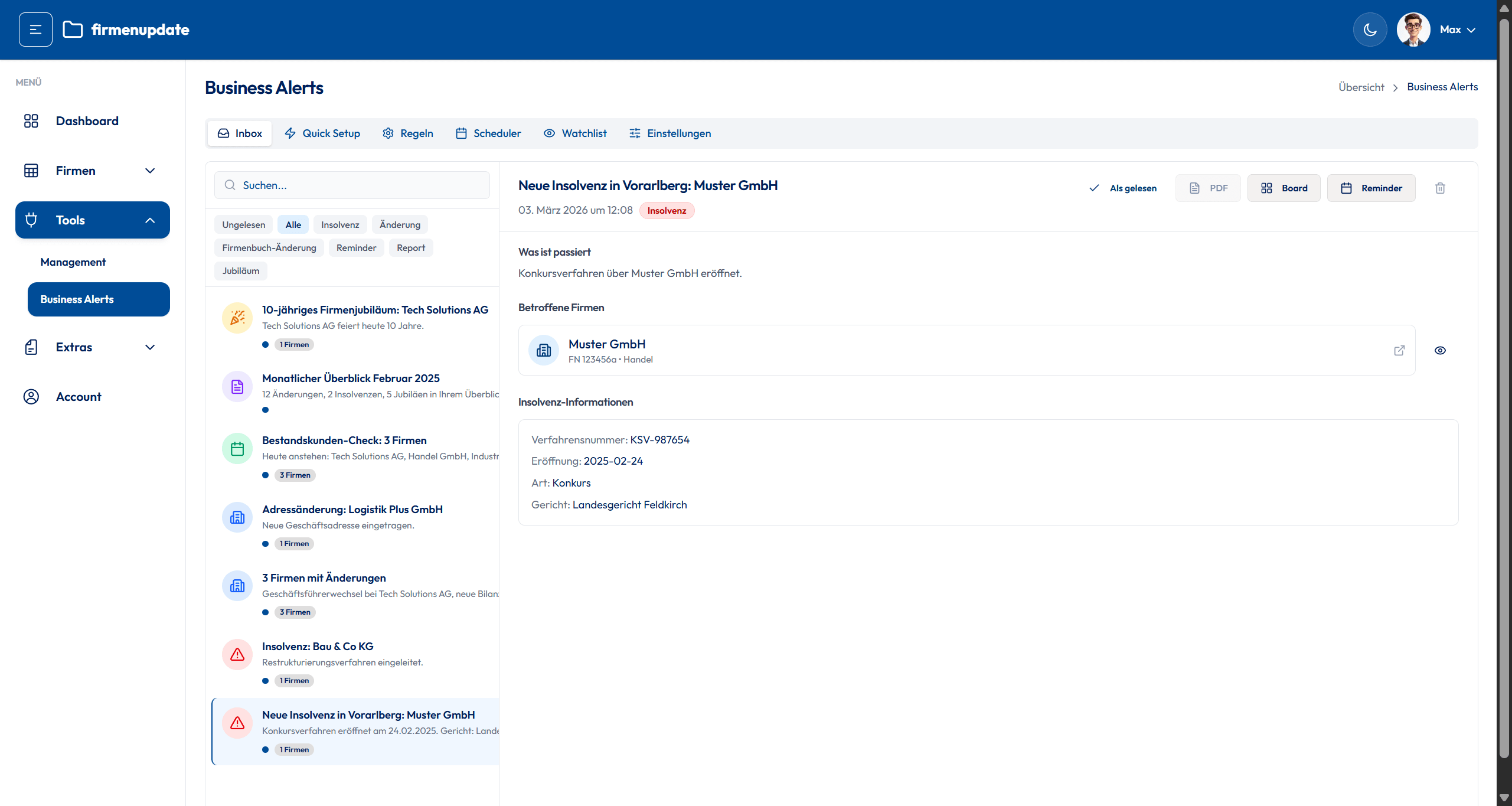 Business Alerts und Watchlist