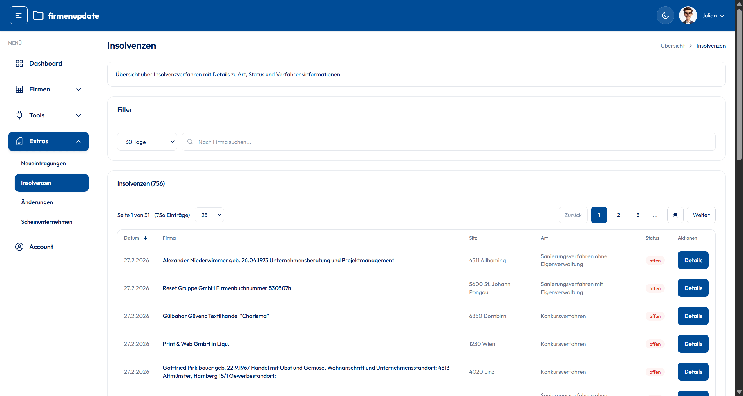 Insolvenzen und Neueintragungen